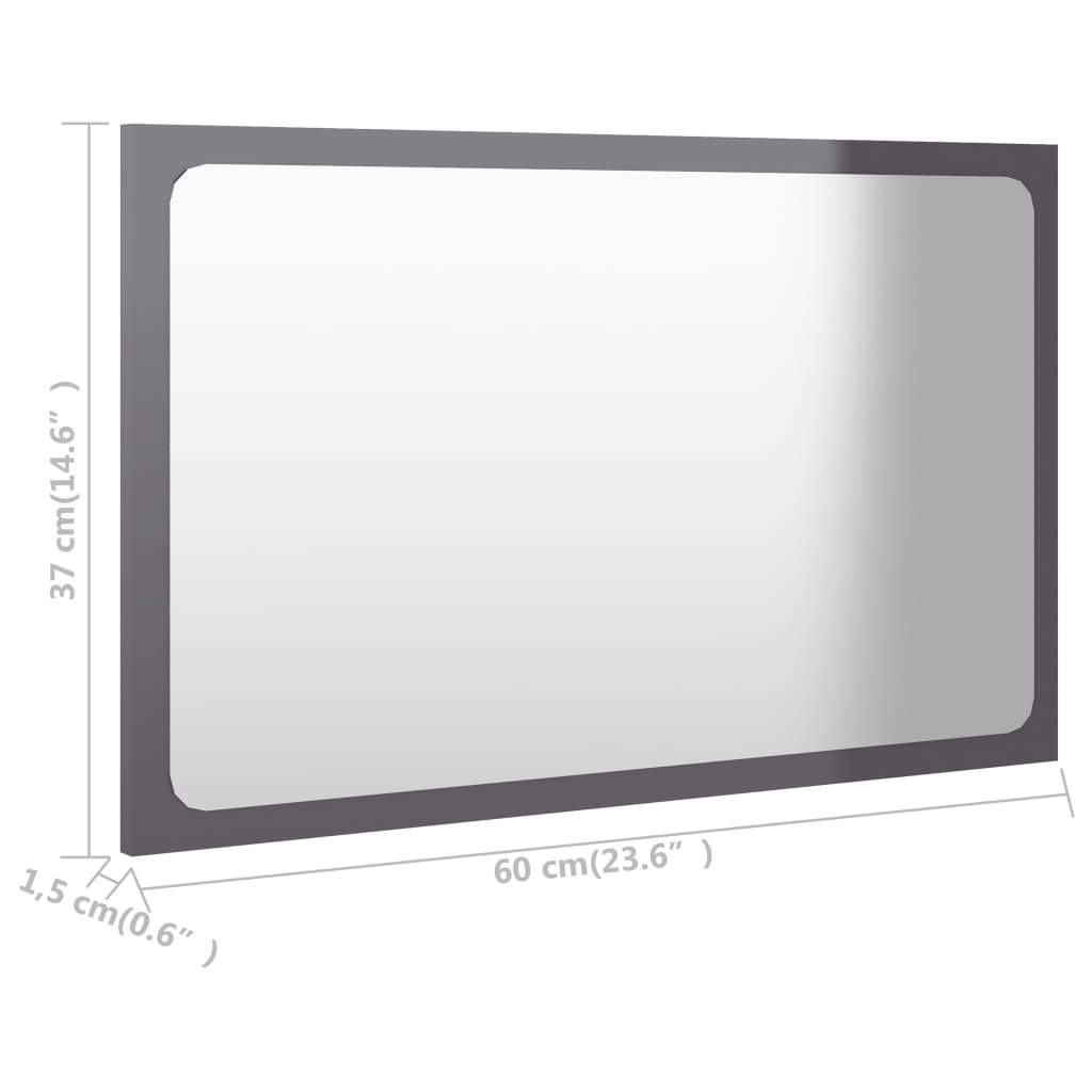 Bathroom Mirror High Gloss Grey 60x1.5x37 cm Engineered Wood
