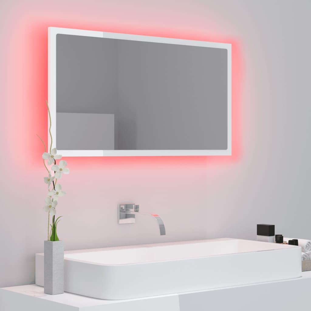 LED Bathroom Mirror High Gloss White 80x8.5x37 cm Acrylic