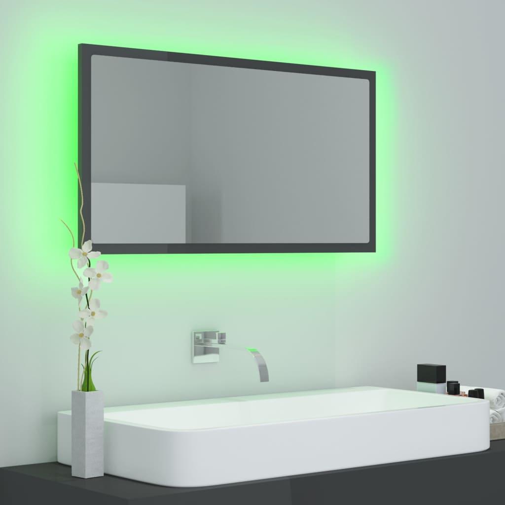 LED Bathroom Mirror High Gloss Grey 80x8.5x37 cm Engineered Wood