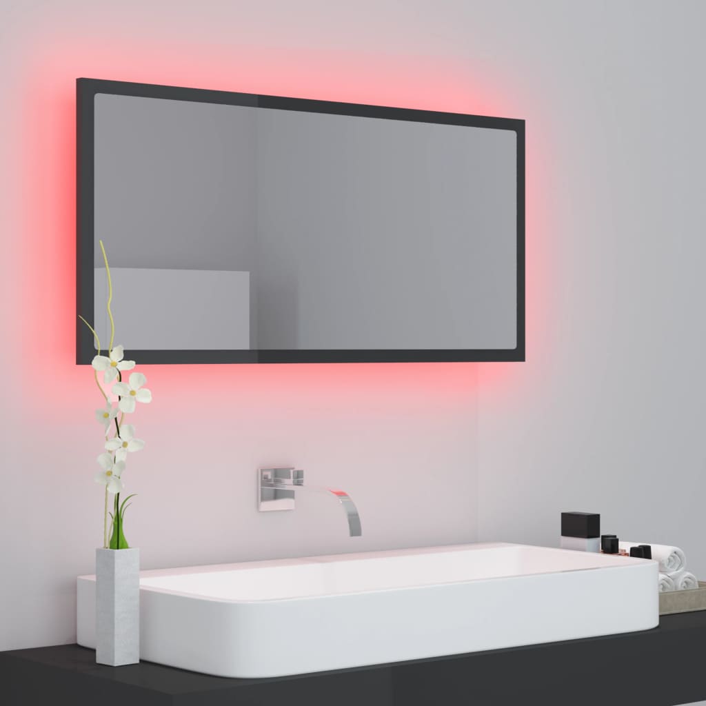 LED Bathroom Mirror High Gloss Grey 90x8.5x37 cm Acrylic