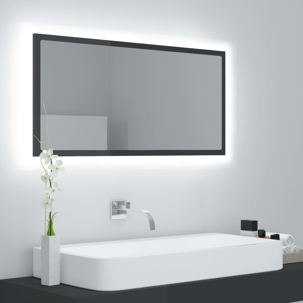 LED Bathroom Mirror High Gloss Grey 90x8.5x37 cm Acrylic