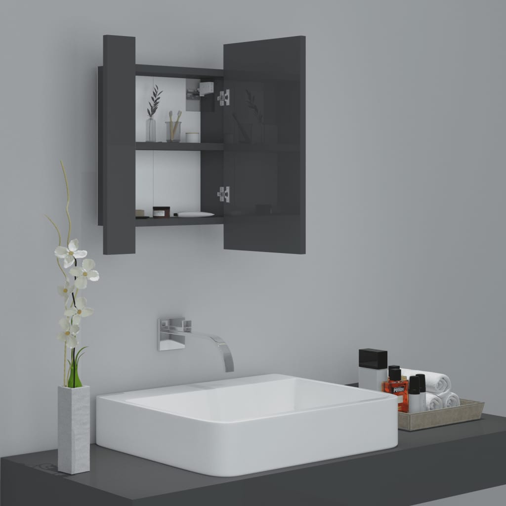 LED Bathroom Mirror Cabinet High Gloss Grey 40x12x45 cm Acrylic