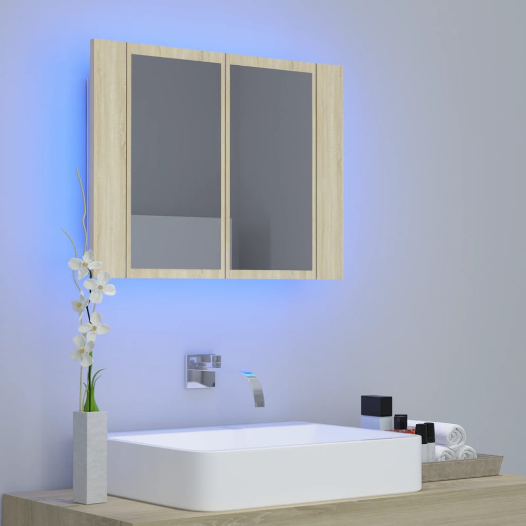 LED Bathroom Mirror Cabinet Sonoma Oak 60x12x45 cm