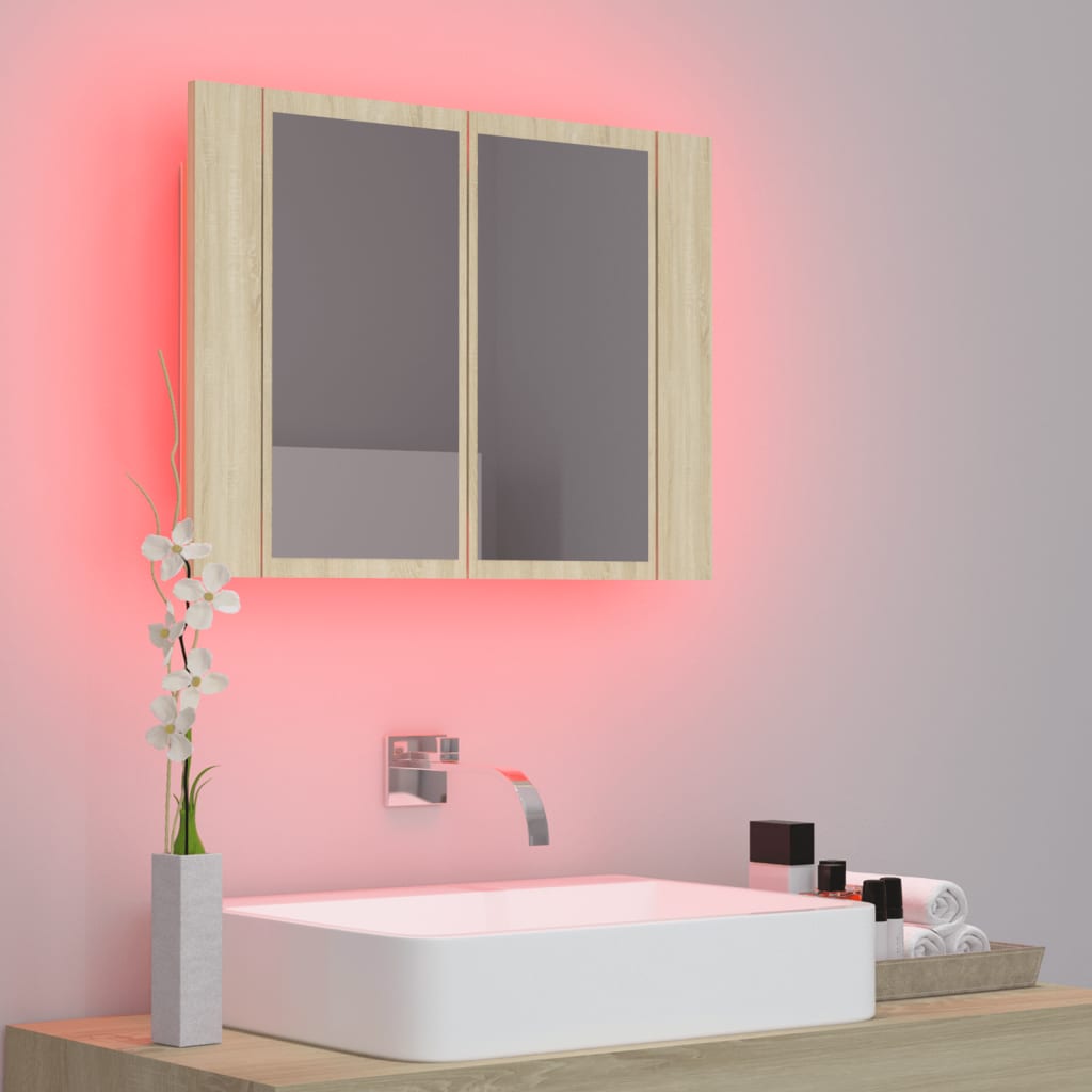 LED Bathroom Mirror Cabinet Sonoma Oak 60x12x45 cm