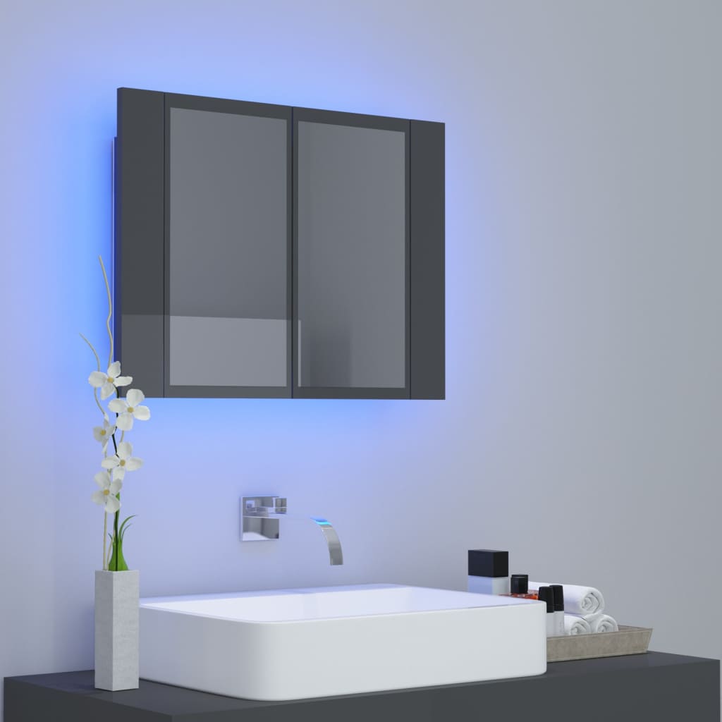 LED Bathroom Mirror Cabinet High Gloss Grey 60x12x45 cm Acrylic