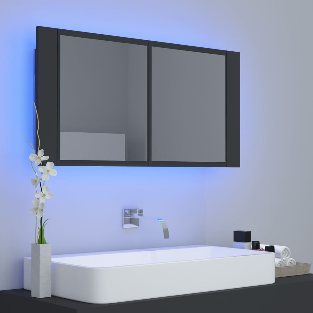 LED Bathroom Mirror Cabinet Grey 90x12x45 cm Acrylic