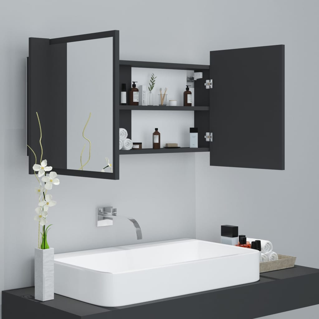 LED Bathroom Mirror Cabinet Grey 90x12x45 cm Acrylic