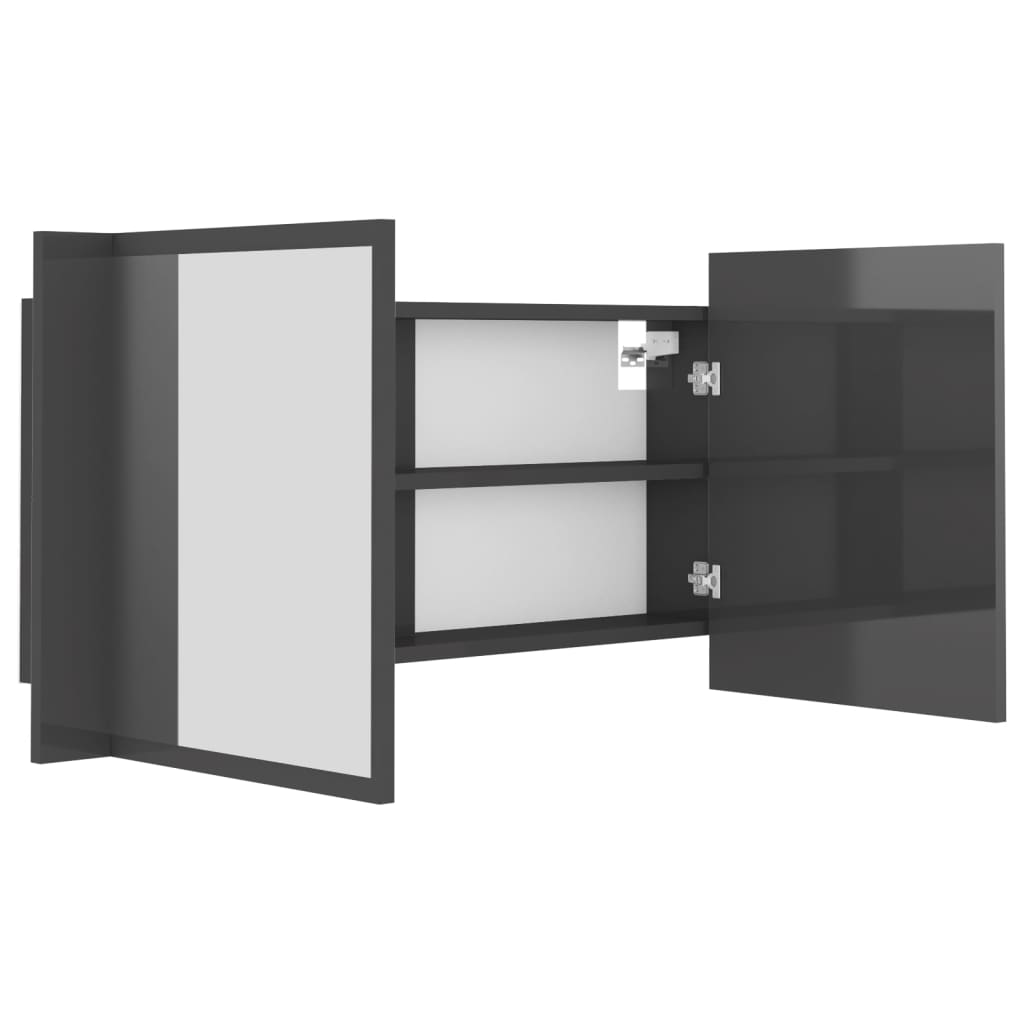 LED Bathroom Mirror Cabinet High Gloss Grey 90x12x45 cm Acrylic