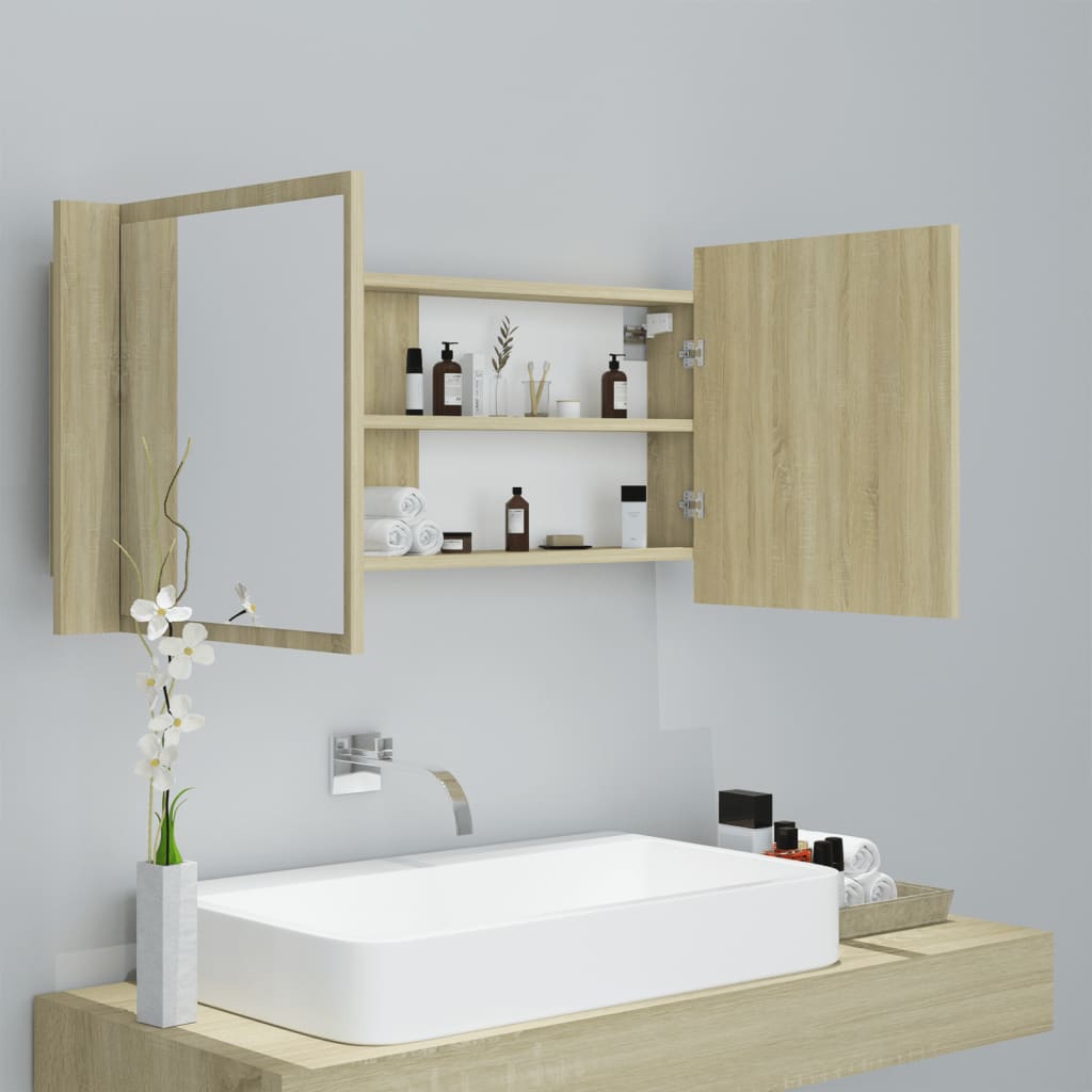 LED Bathroom Mirror Cabinet Sonoma Oak 100x12x45 cm