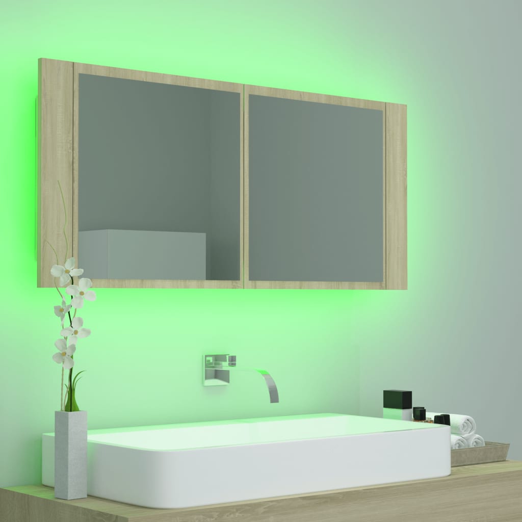 LED Bathroom Mirror Cabinet Sonoma Oak 100x12x45 cm