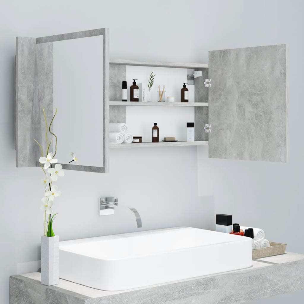 LED Bathroom Mirror Cabinet Concrete Grey 100x12x45 cm Acrylic