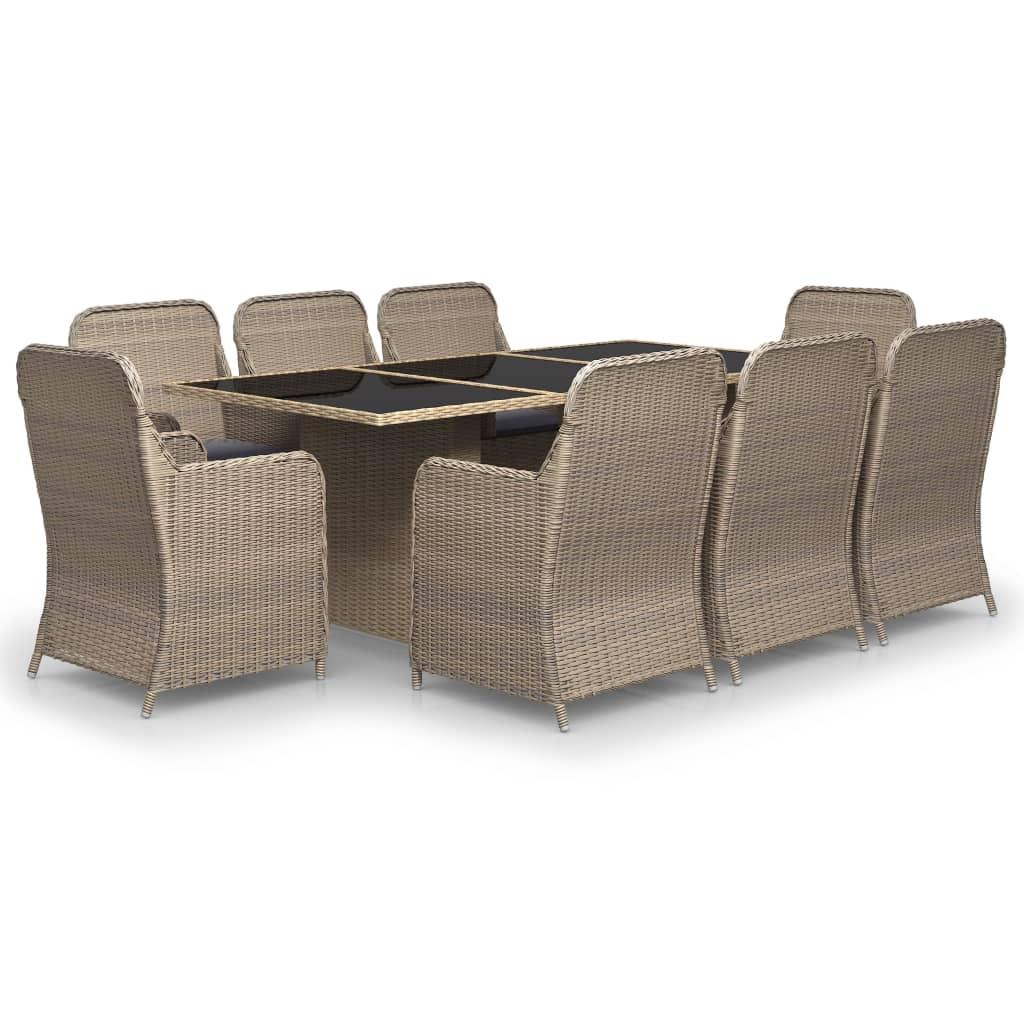 9 Piece Garden Dining Set Poly Rattan Brown