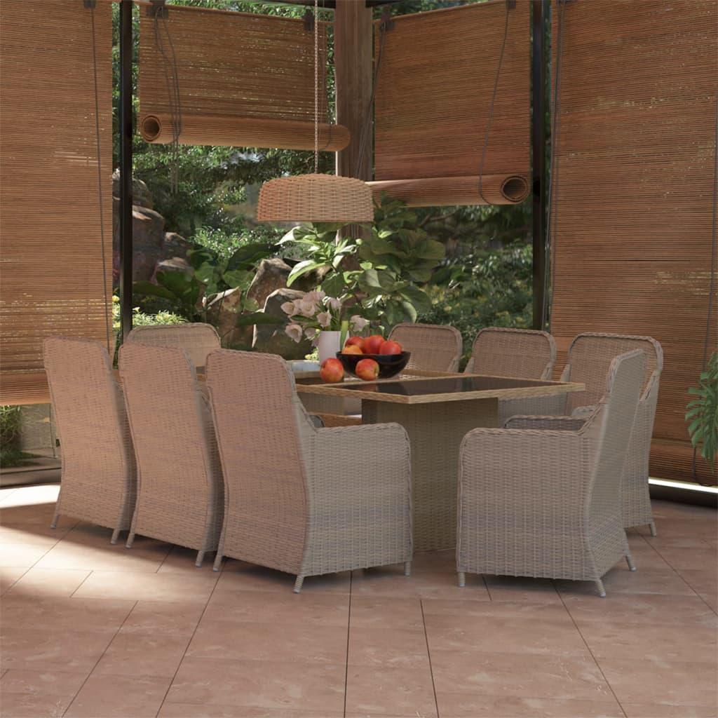 9 Piece Garden Dining Set Poly Rattan Brown