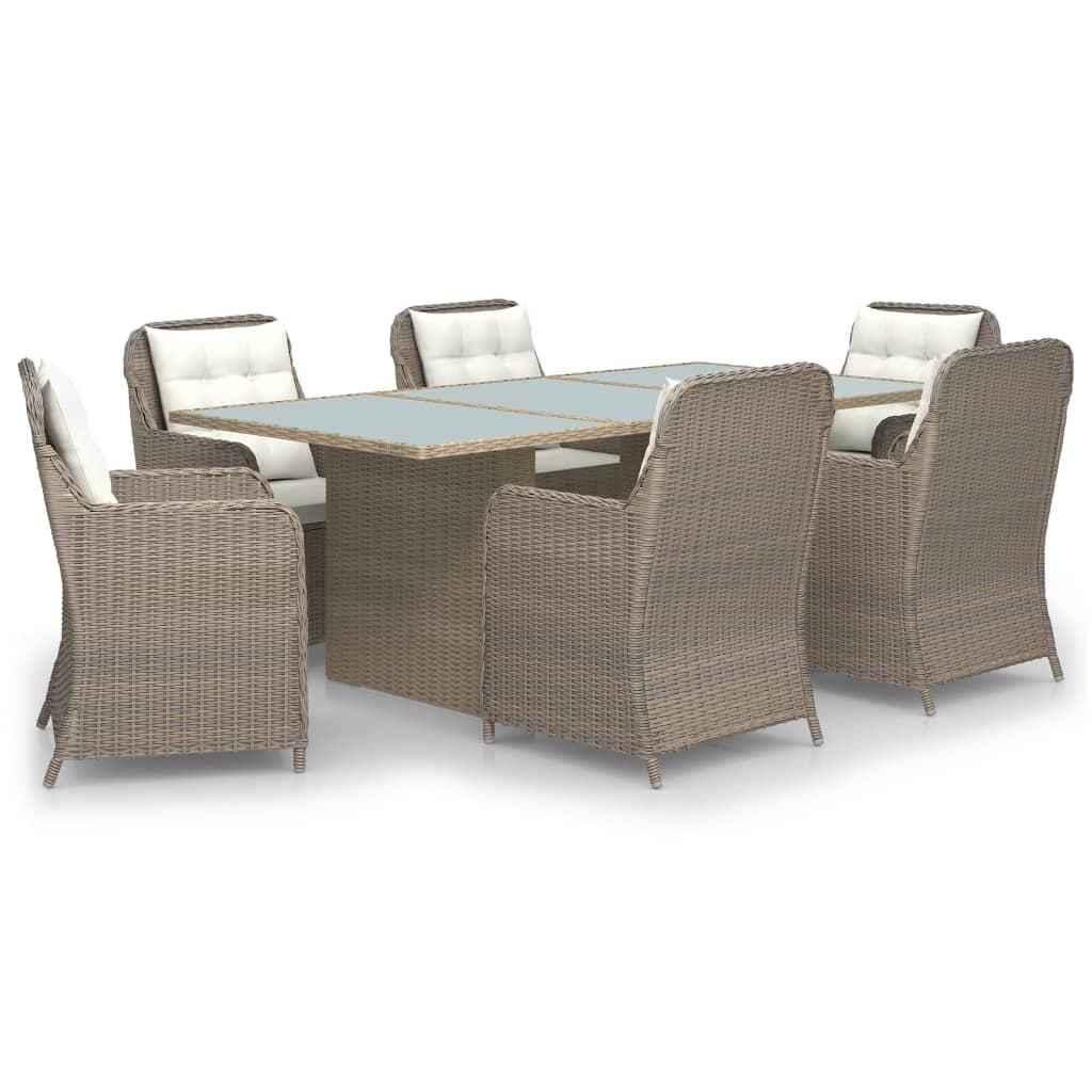 7 Piece Garden Dining Set Poly Rattan Brown