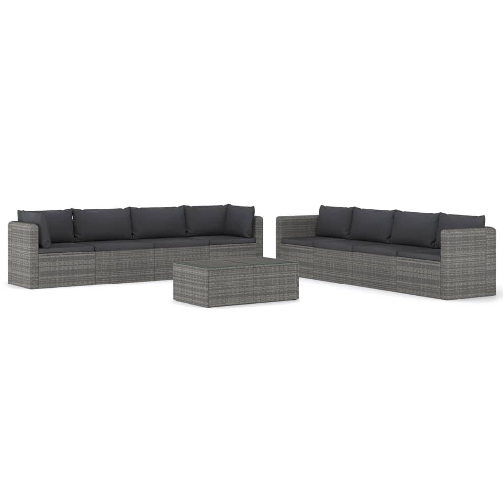 9 Piece Garden Lounge Set with Cushions Poly Rattan Grey