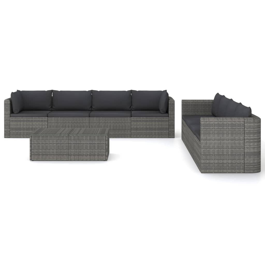 9 Piece Garden Lounge Set with Cushions Poly Rattan Grey