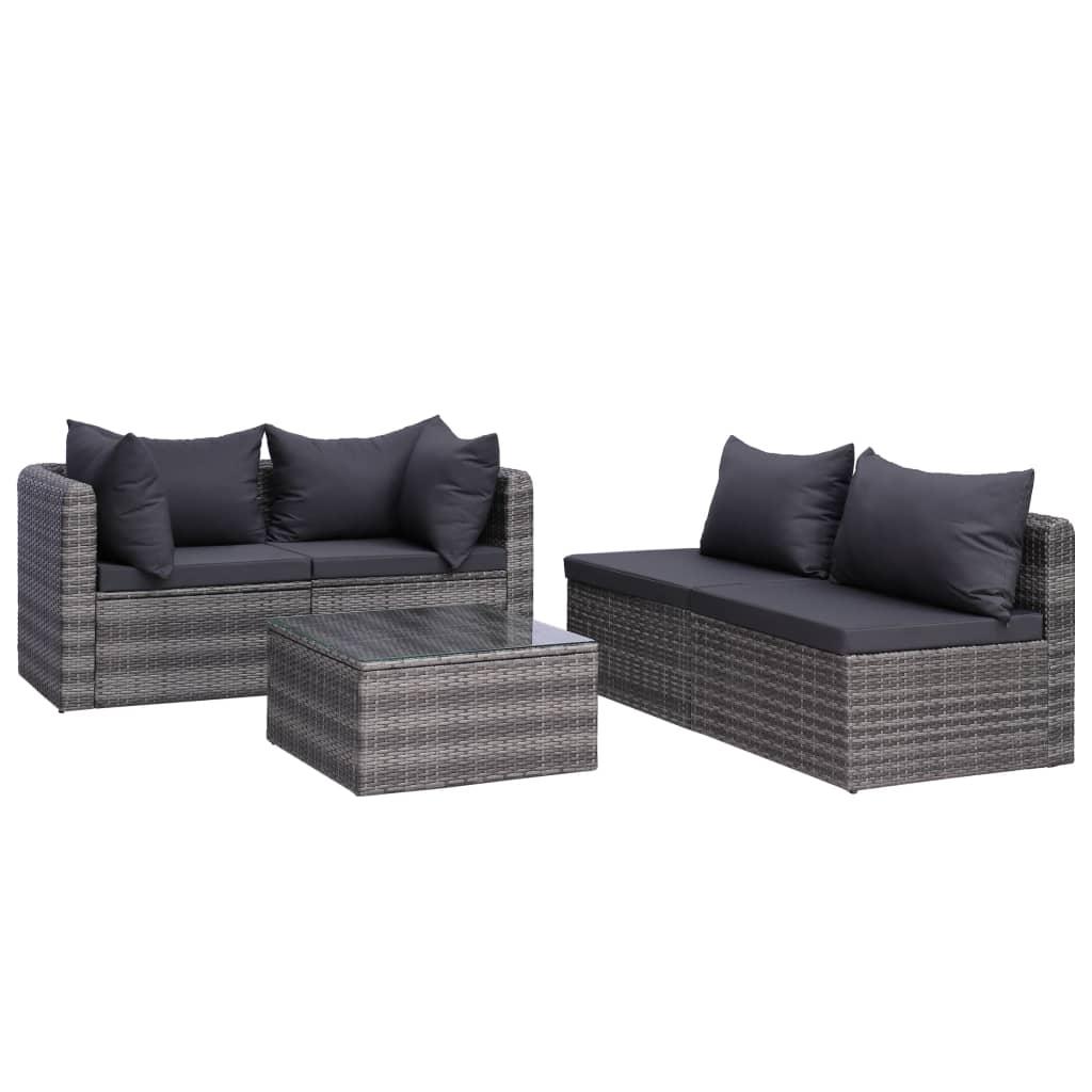 9 Piece Garden Lounge Set with Cushions Poly Rattan Grey