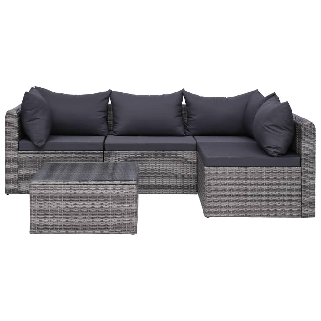 9 Piece Garden Lounge Set with Cushions Poly Rattan Grey