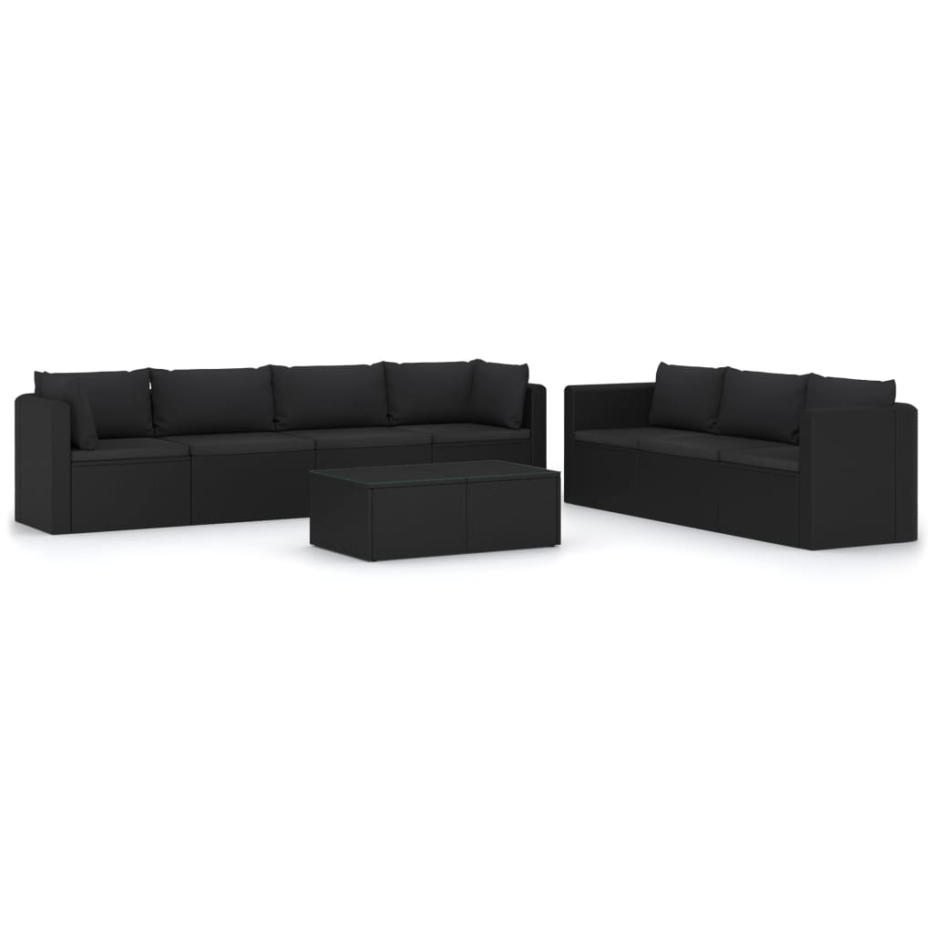 8 Piece Garden Lounge Set with Cushions Poly Rattan Black