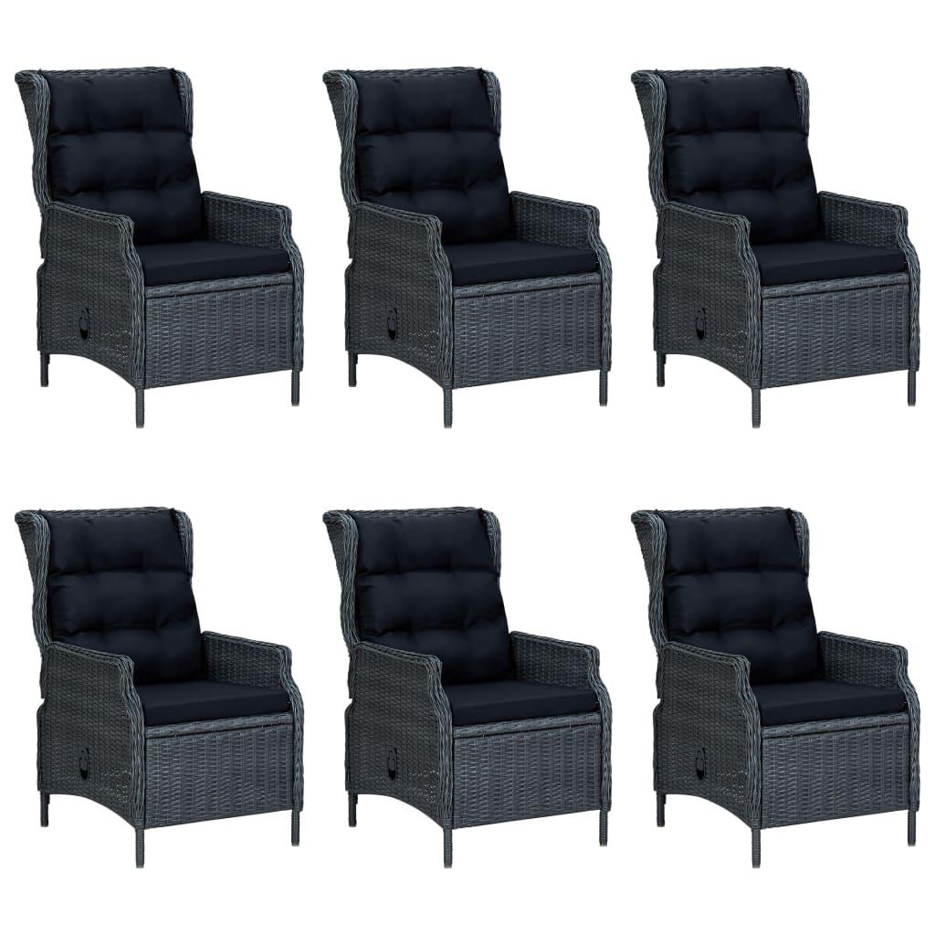 7 Piece Outdoor Dining Set with Cushions Poly Rattan Dark Grey