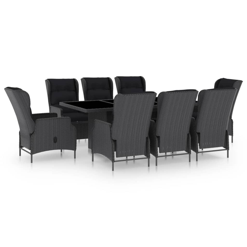 9 Piece Outdoor Dining Set with Cushions Poly Rattan Dark Grey
