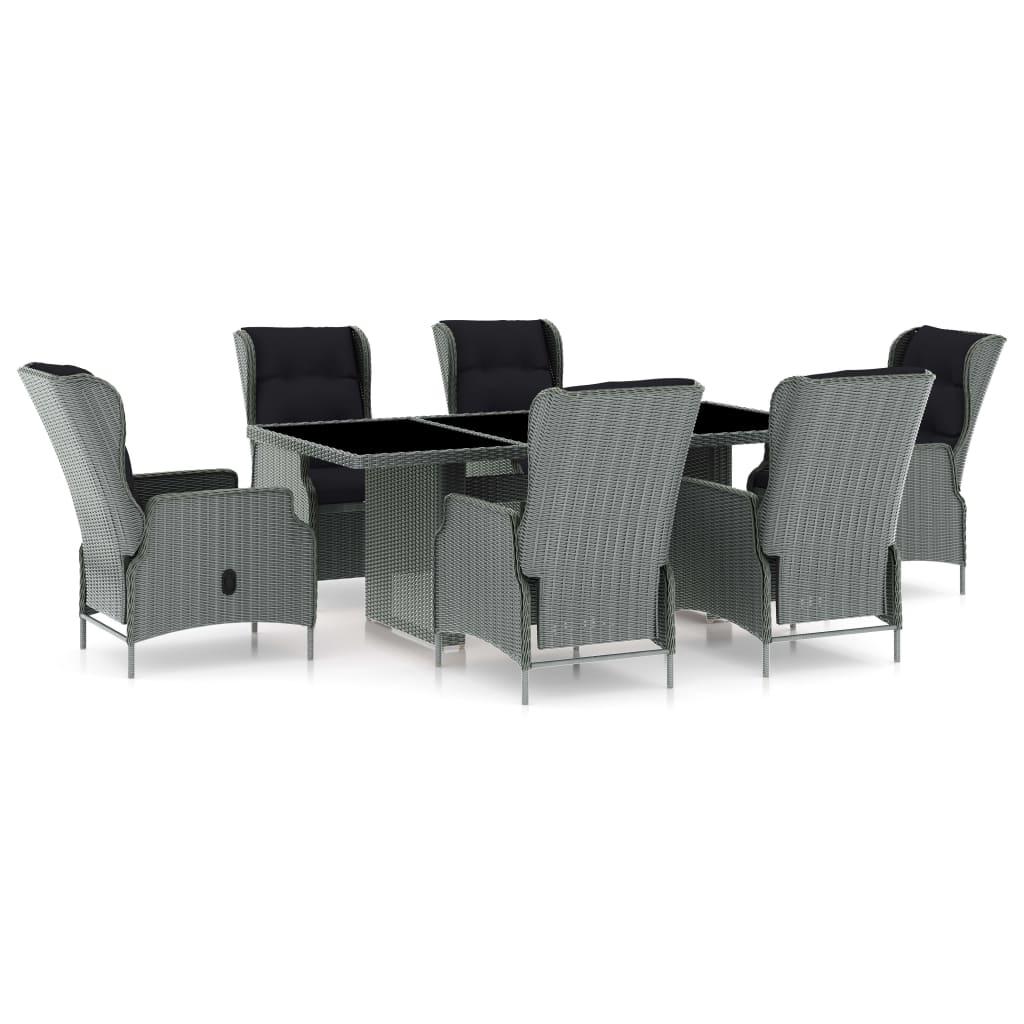 7 Piece Outdoor Dining Set with Cushions Poly Rattan Light Grey