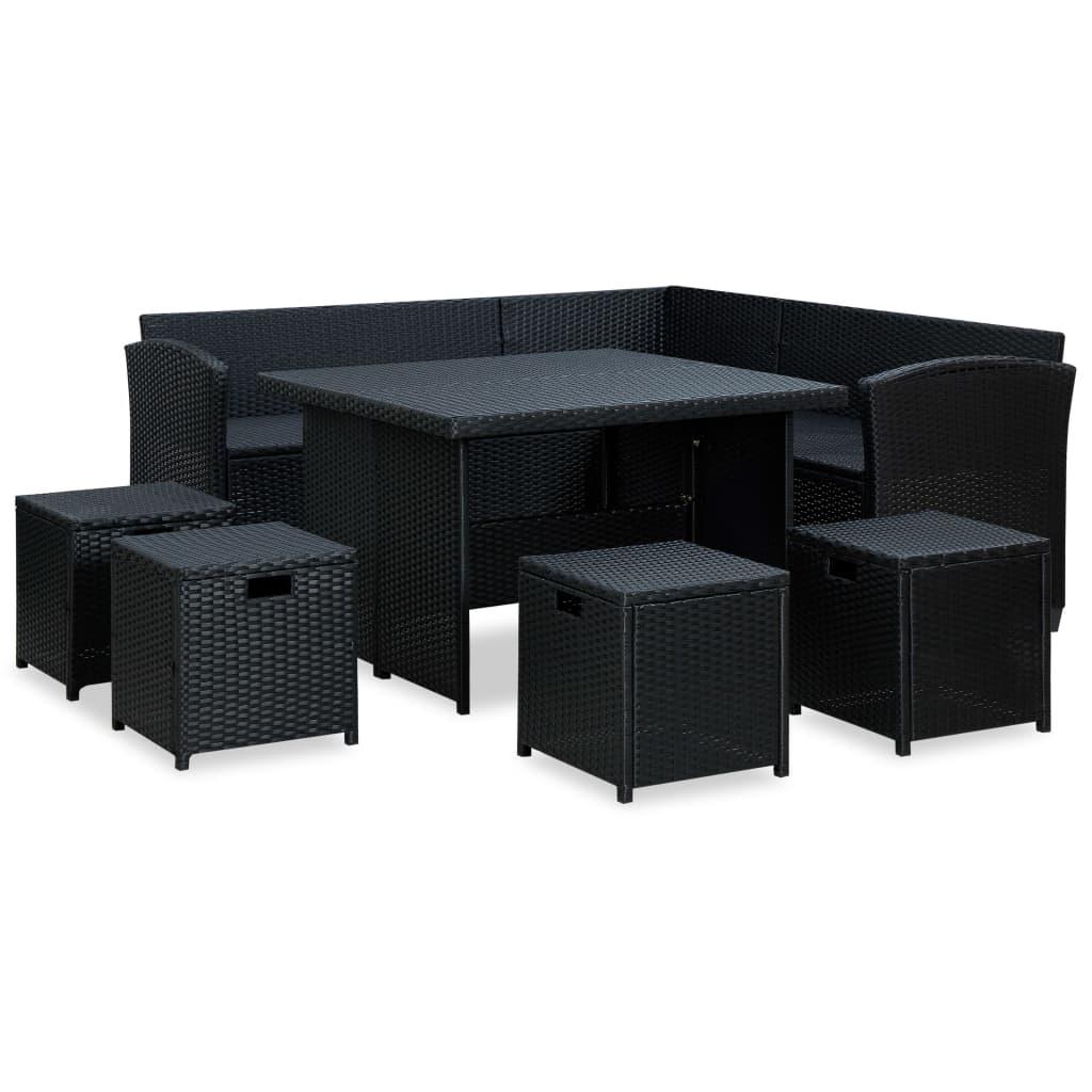 6 Piece Garden Lounge Set with Cushions Poly Rattan Black