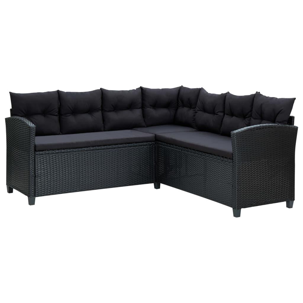 6 Piece Garden Lounge Set with Cushions Poly Rattan Black