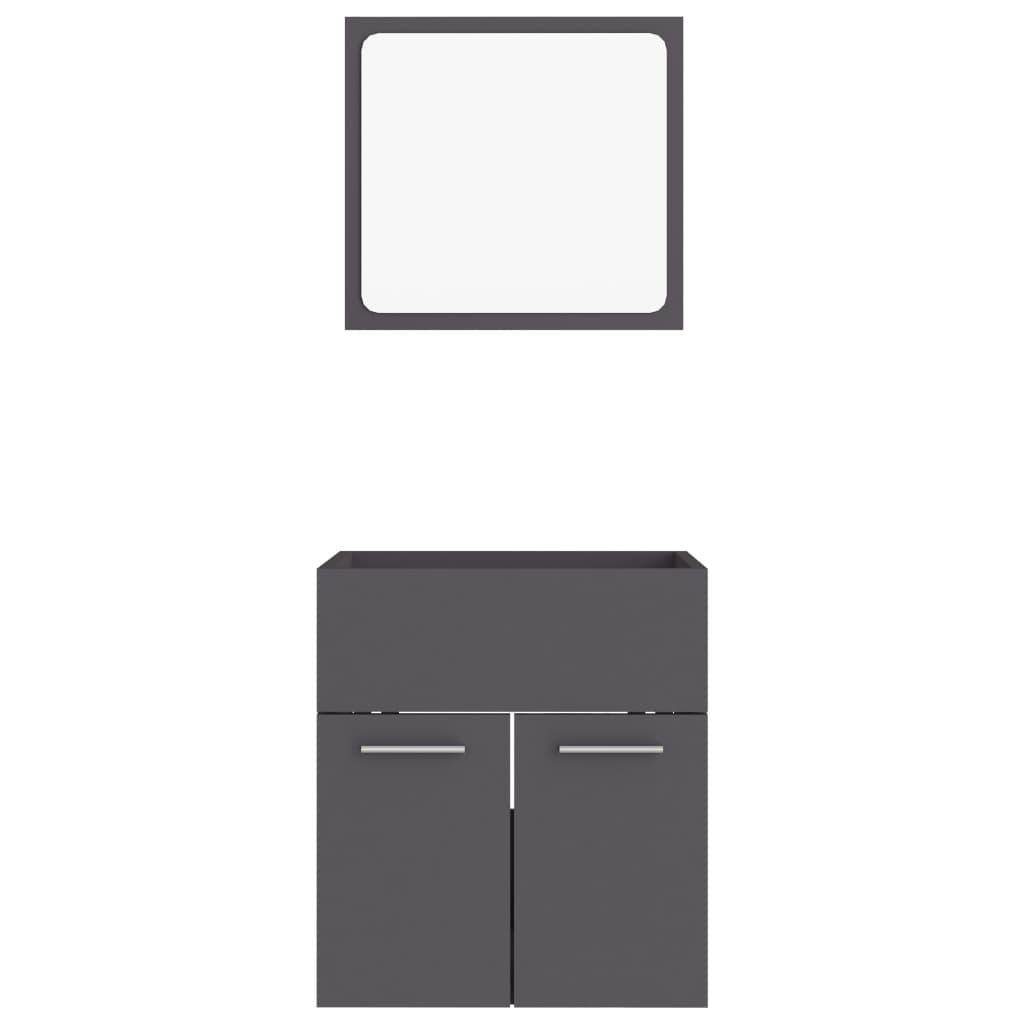 2 Piece Bathroom Furniture Set Grey Engineered Wood