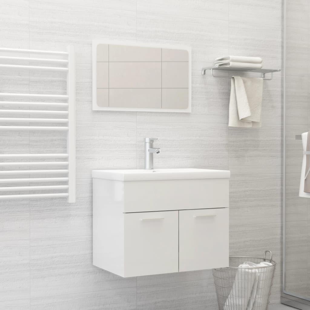 2 Piece Bathroom Furniture Set High Gloss White Engineered Wood