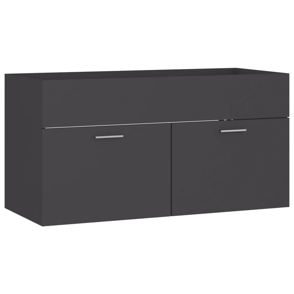2 Piece Bathroom Furniture Set Grey Engineered Wood