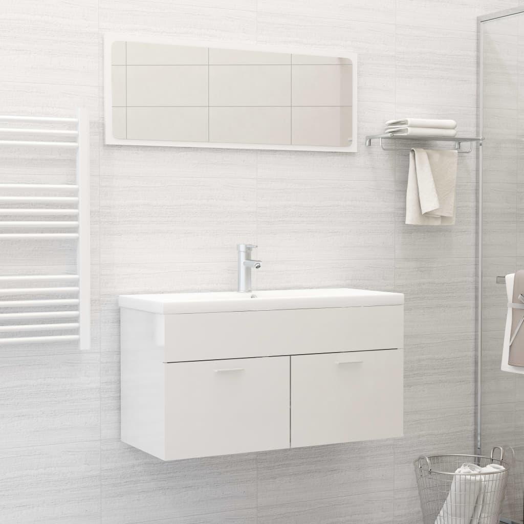 2 Piece Bathroom Furniture Set High Gloss White Engineered Wood