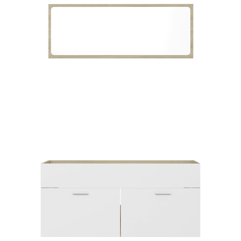 2 Piece Bathroom Furniture Set White and Sonoma Oak Engineered Wood