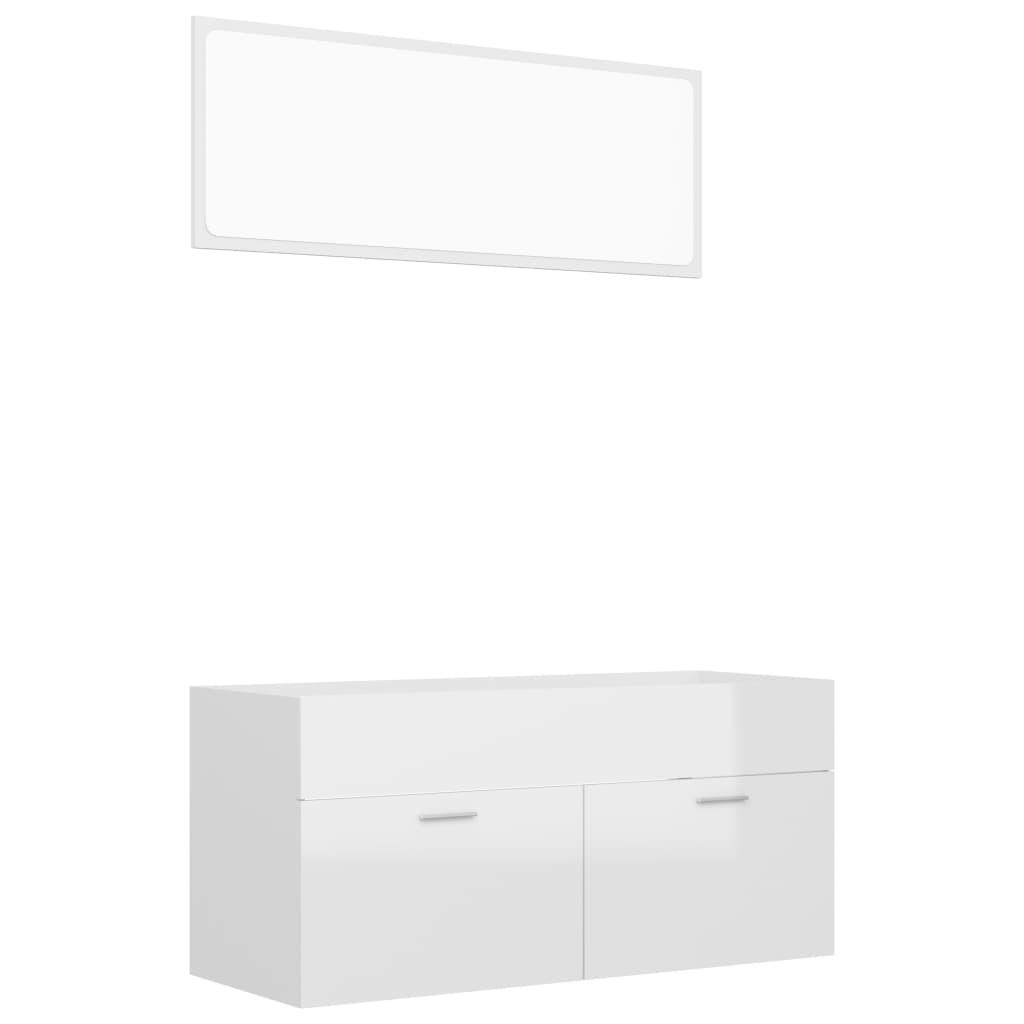 2 Piece Bathroom Furniture Set High Gloss White Engineered Wood