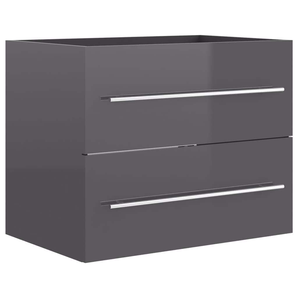 2 Piece Bathroom Furniture Set High Gloss Grey Engineered Wood