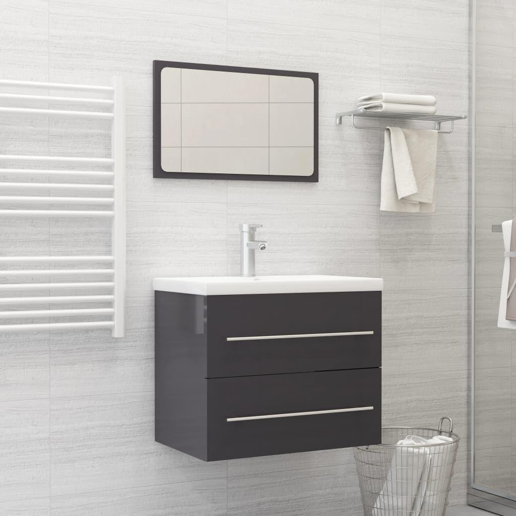 2 Piece Bathroom Furniture Set High Gloss Grey Engineered Wood