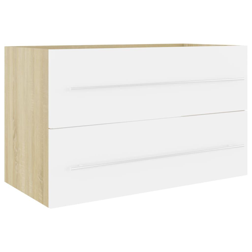 2 Piece Bathroom Furniture Set White and Sonoma Oak Engineered Wood