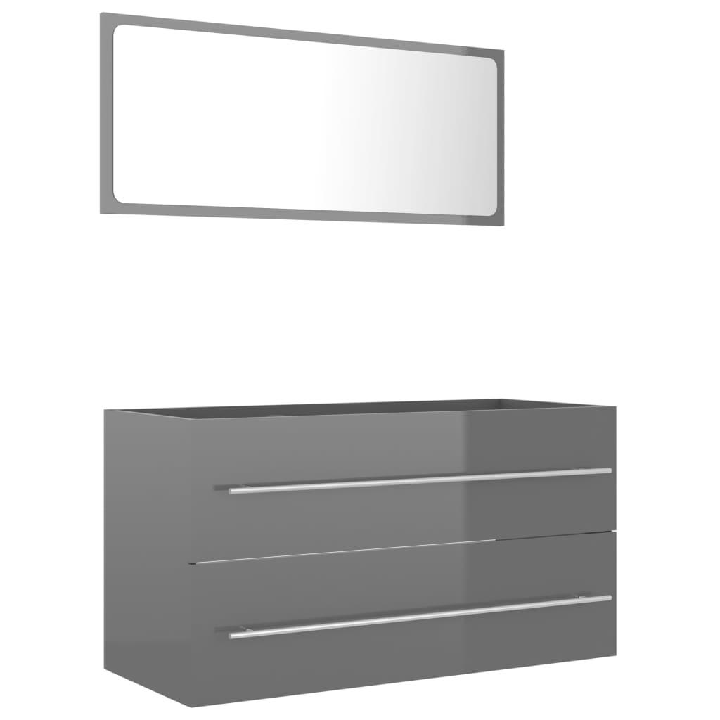 2 Piece Bathroom Furniture Set High Gloss Grey Engineered Wood