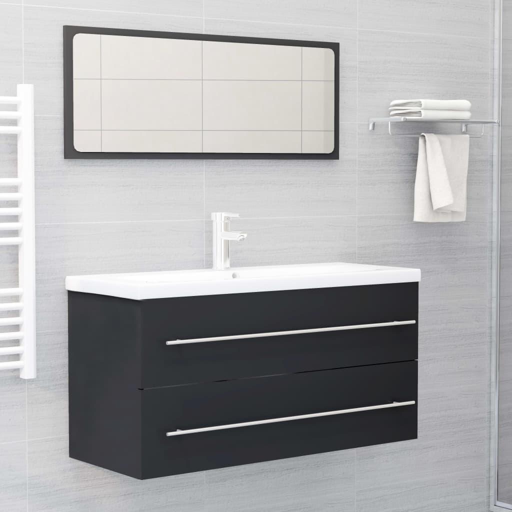 2 Piece Bathroom Furniture Set Grey Engineered Wood