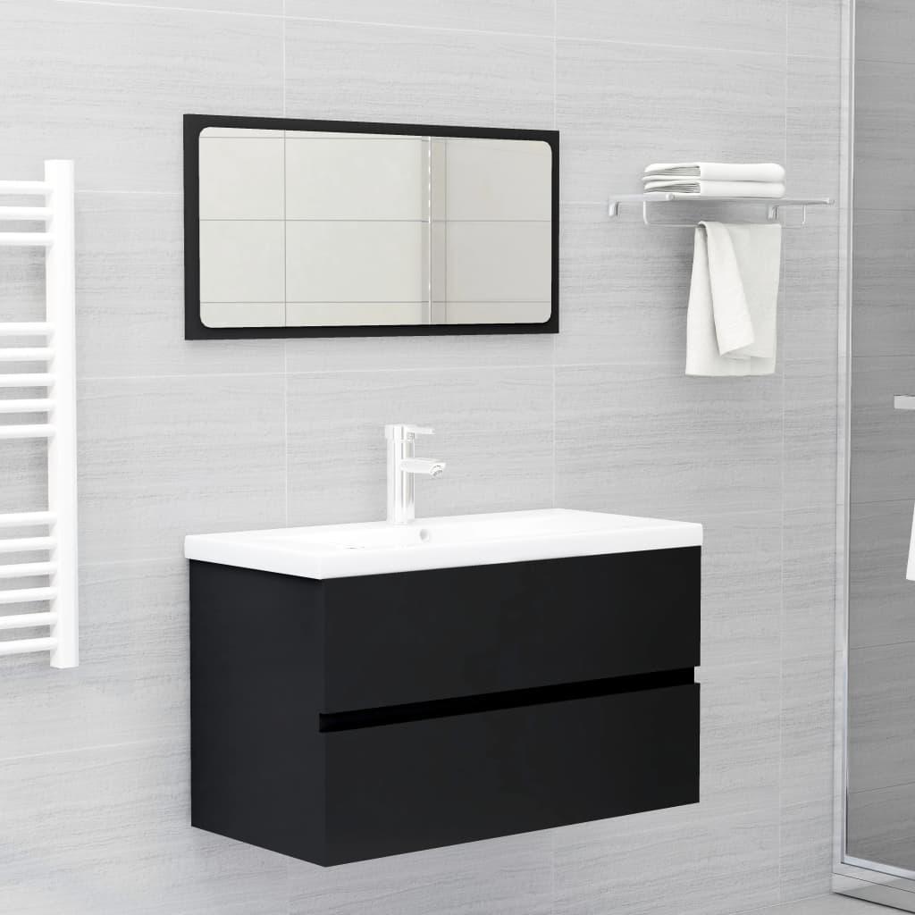 2 Piece Bathroom Furniture Set Black Chipboard