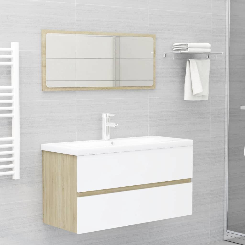 2 Piece Bathroom Furniture Set White and Sonoma Oak Engineered Wood