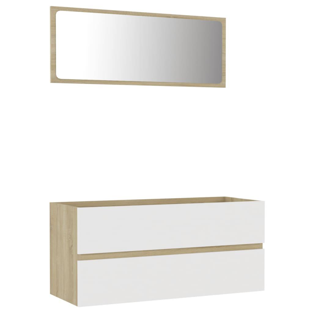 2 Piece Bathroom Furniture Set White and Sonoma Oak Engineered Wood