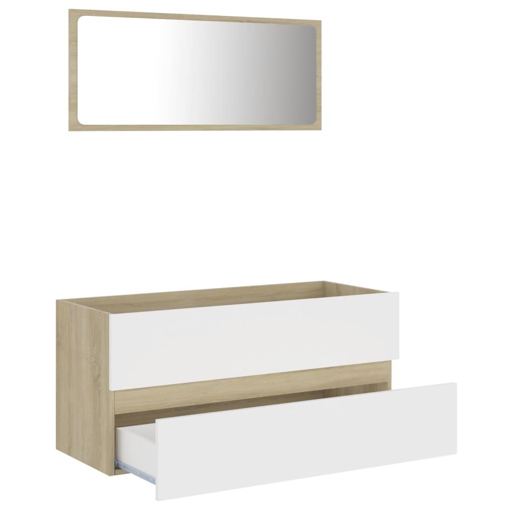 2 Piece Bathroom Furniture Set White and Sonoma Oak Engineered Wood