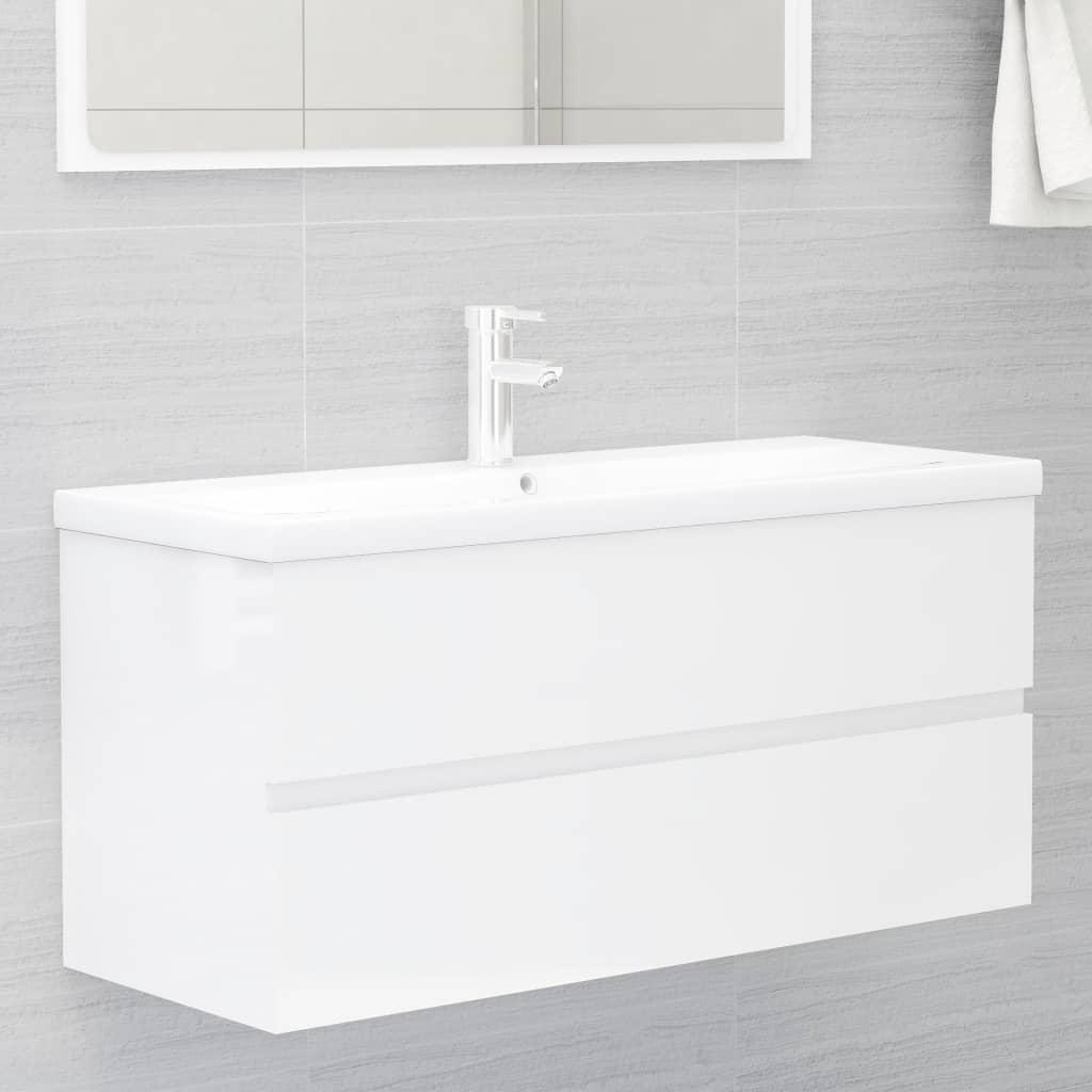 2 Piece Bathroom Furniture Set High Gloss White Engineered Wood