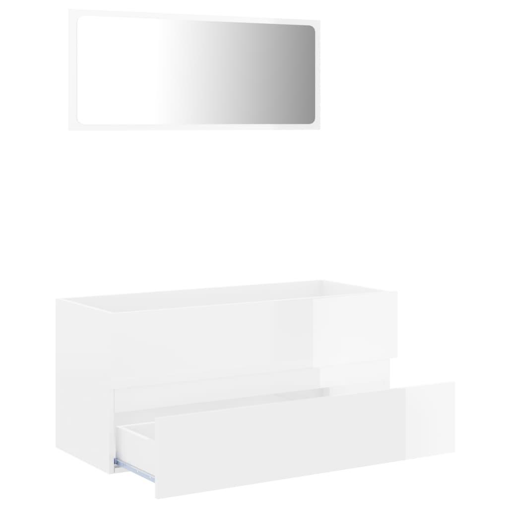 2 Piece Bathroom Furniture Set High Gloss White Engineered Wood