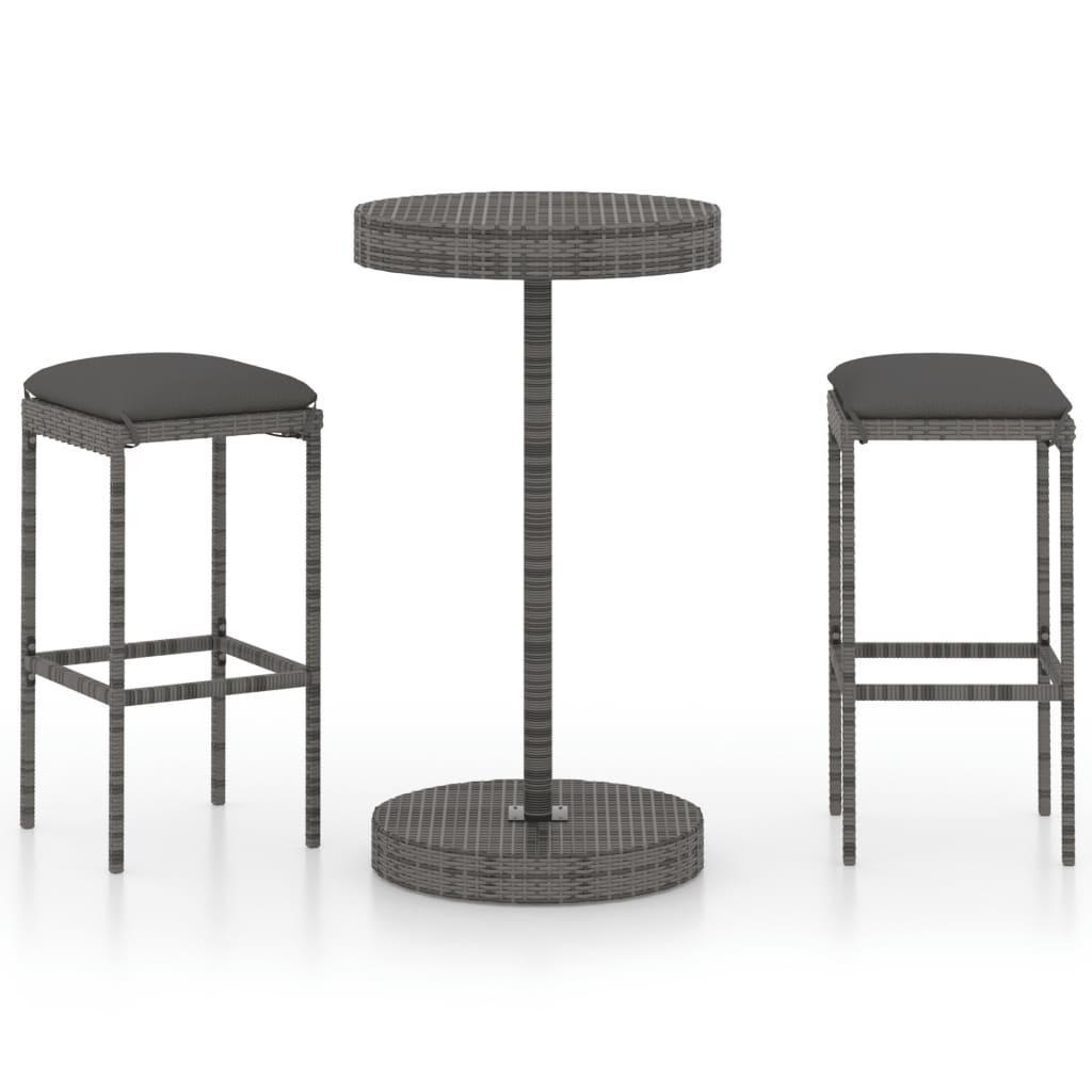 3 Piece Garden Bar Set with Cushions Poly Rattan Grey