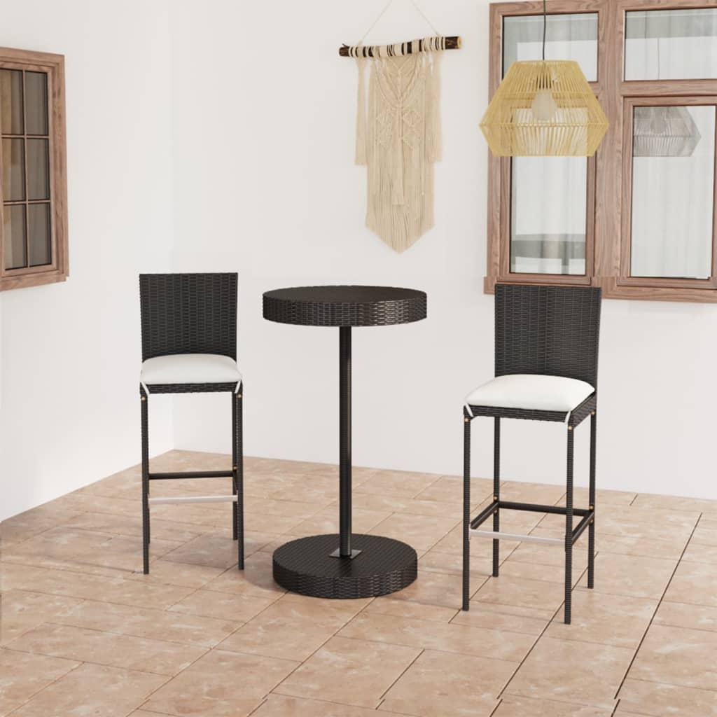3 Piece Garden Bar Set with Cushions Poly Rattan Black