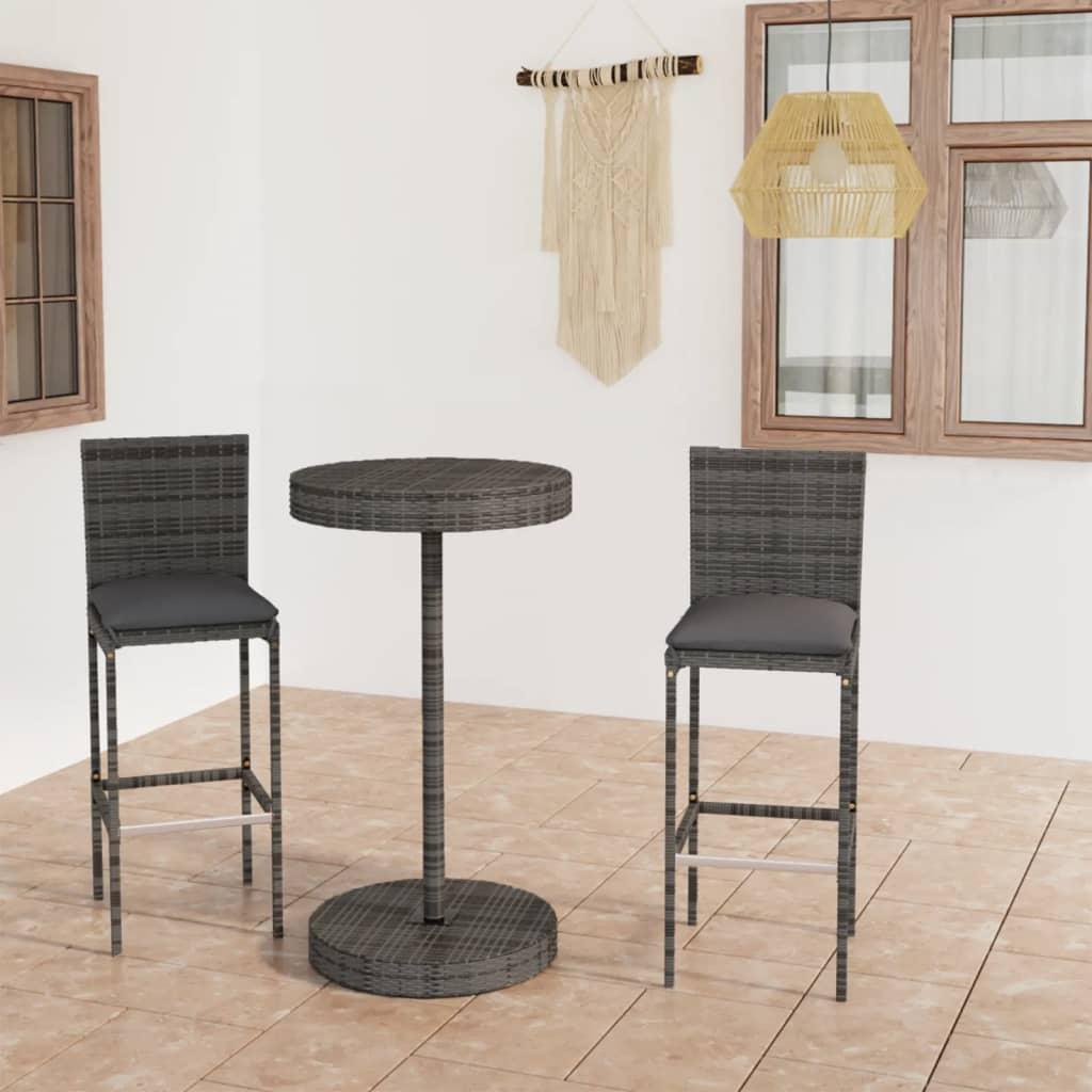 3 Piece Garden Bar Set with Cushions Poly Rattan Grey