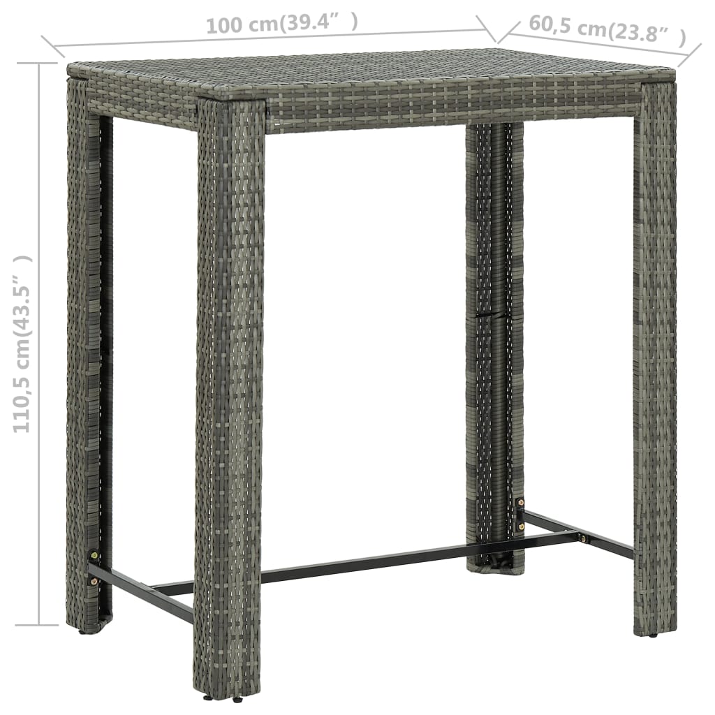 7 Piece Garden Bar Set with Cushions Poly Rattan Grey