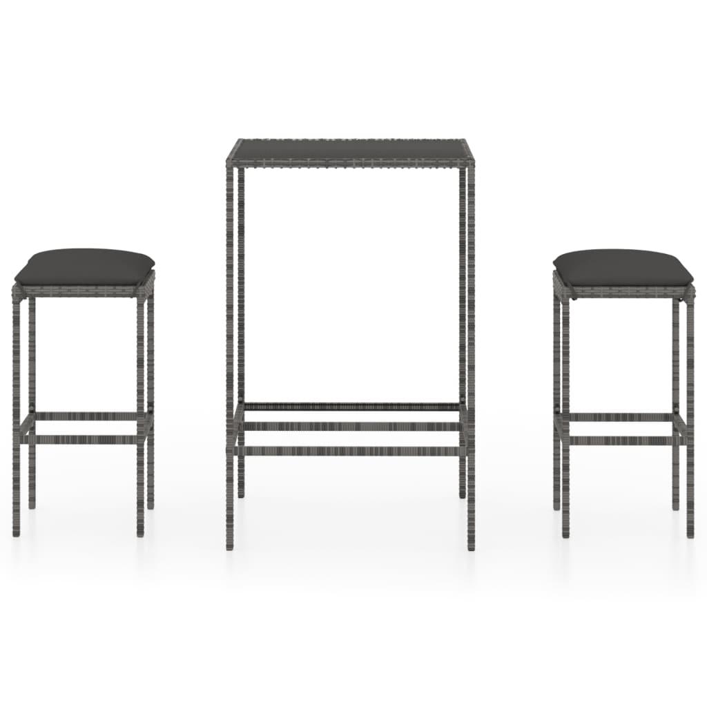 3 Piece Garden Bar Set with Cushions Poly Rattan Grey